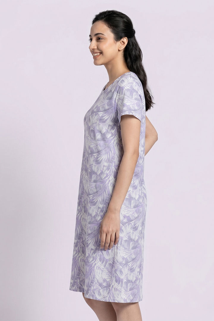 Zivame Beach Collection Knit Poly Knee Length Nightdress With Inbuilt Slip on Bra - Blanc De — image 3